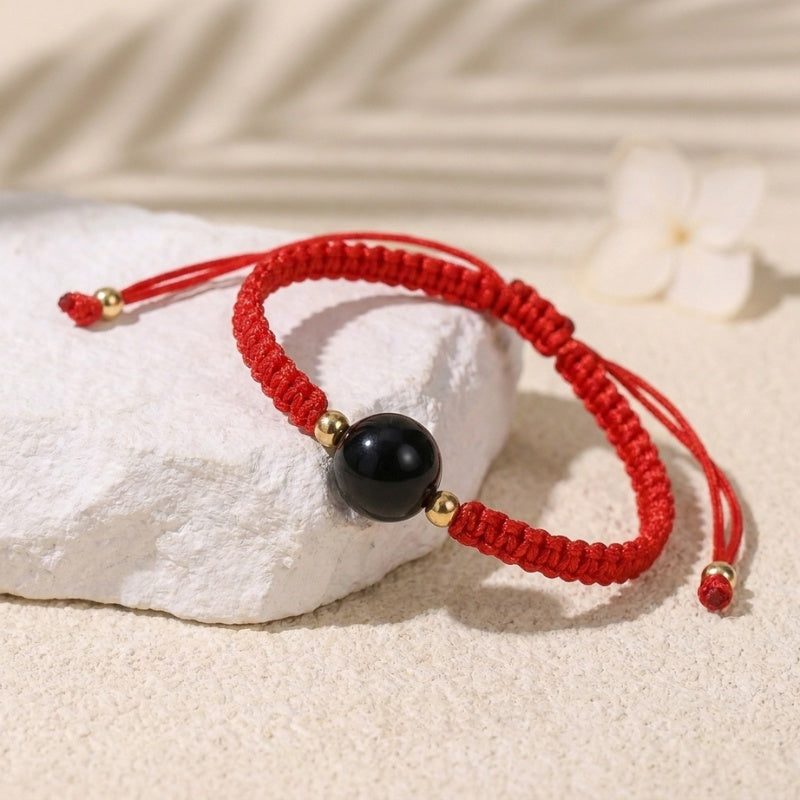 Exclusive: Buddha & Karma Red String Golden Obsidian Bracelet