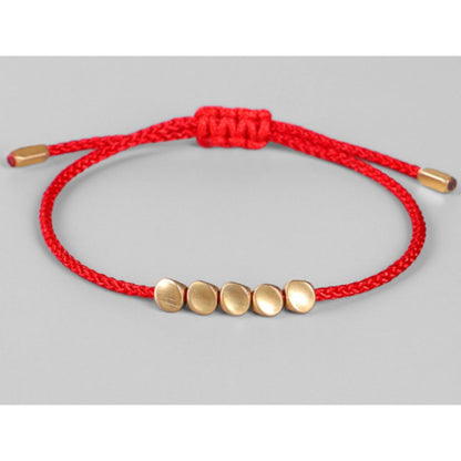 Buddha & Karma Five Lucky Beads Copper Bracelet - Red String