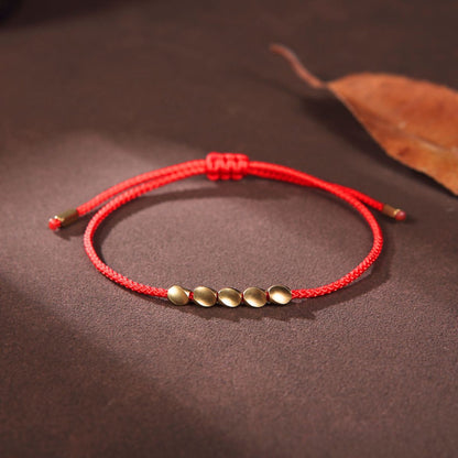 Buddha & Karma Five Lucky Beads Copper Bracelet - Red String