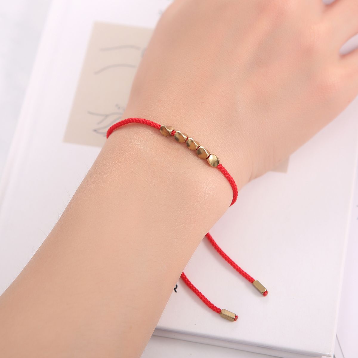 Buddha & Karma Five Lucky Beads Copper Bracelet - Red String
