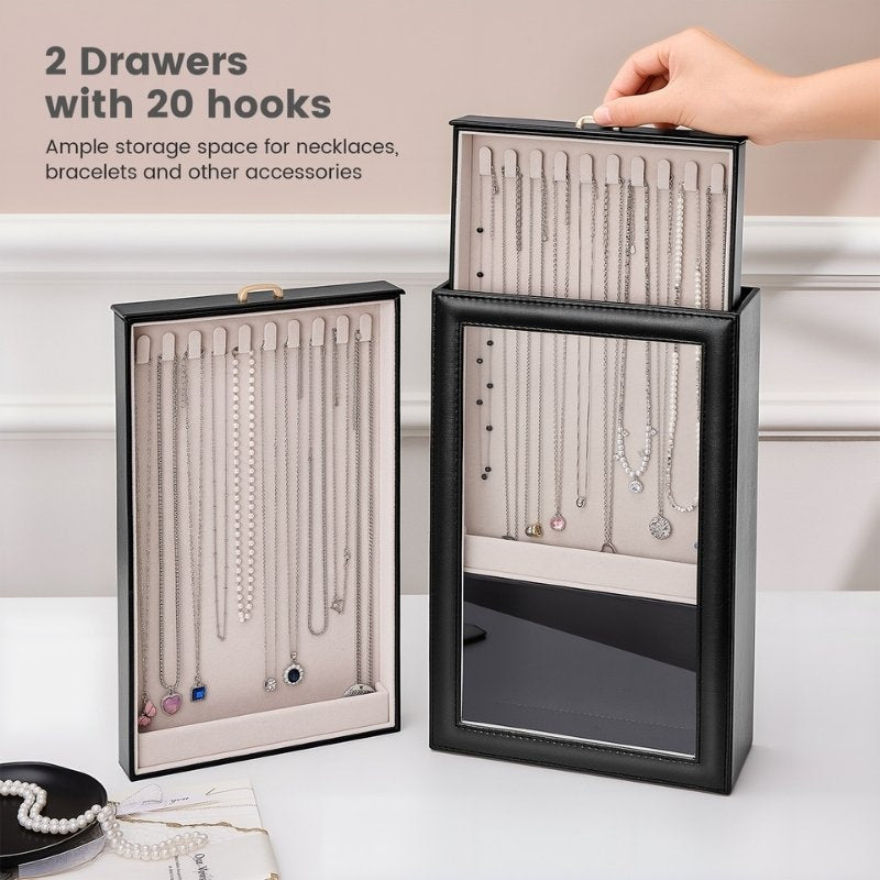 2-Layer Necklace Organizer Box with Clear Lid