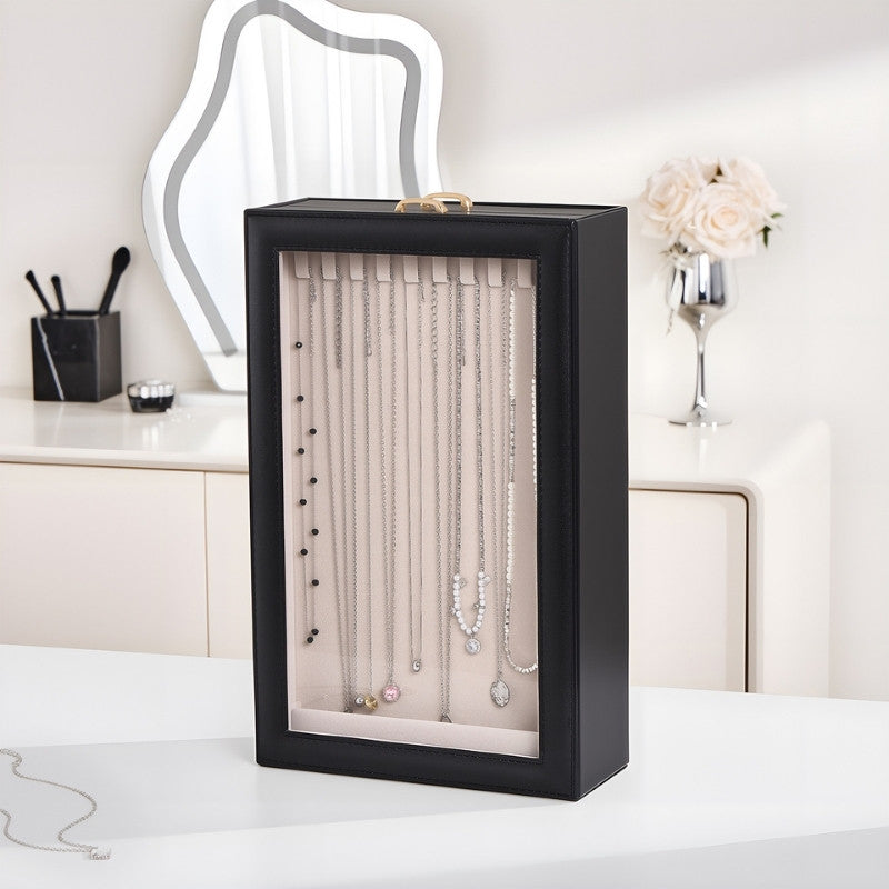 2-Layer Necklace Organizer Box with Clear Lid
