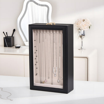 2-Layer Necklace Organizer Box with Clear Lid