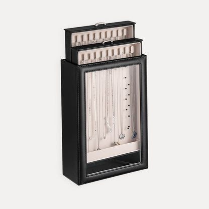 2-Layer Necklace Organizer Box with Clear Lid