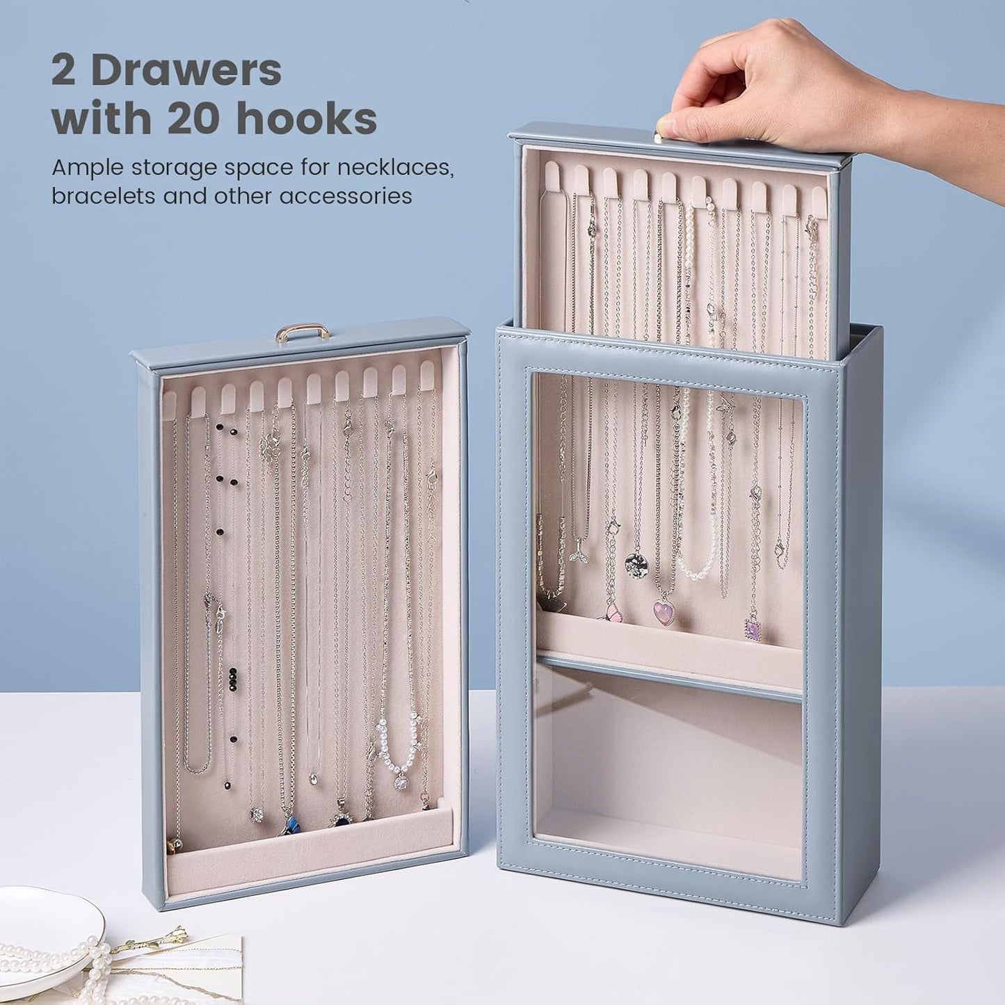 2-Layer Necklace Organizer Box with Clear Lid