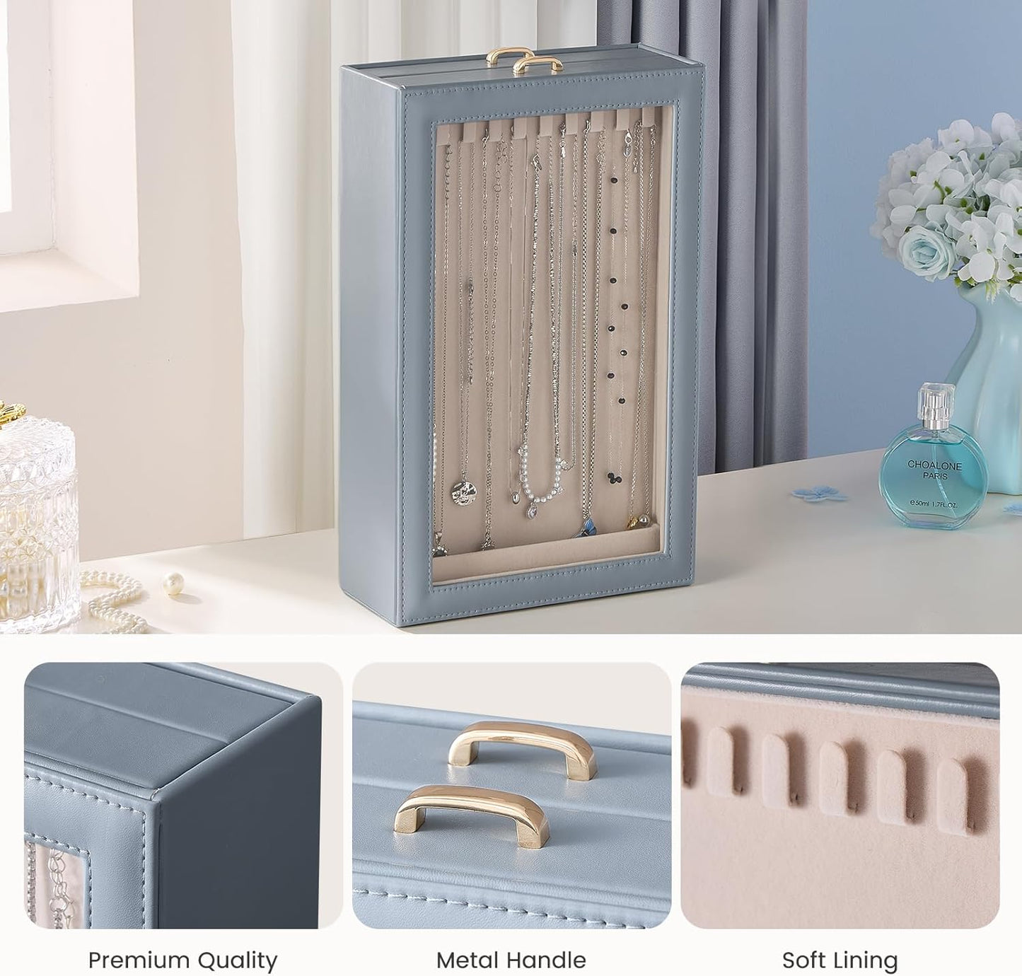 2-Layer Necklace Organizer Box with Clear Lid