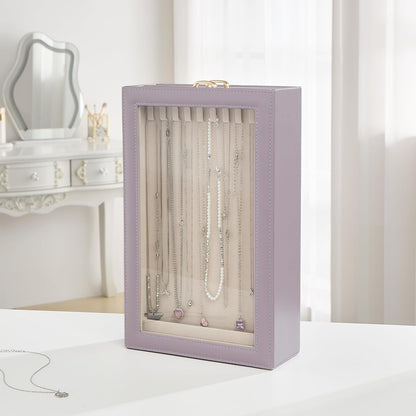 2-Layer Necklace Organizer Box with Clear Lid