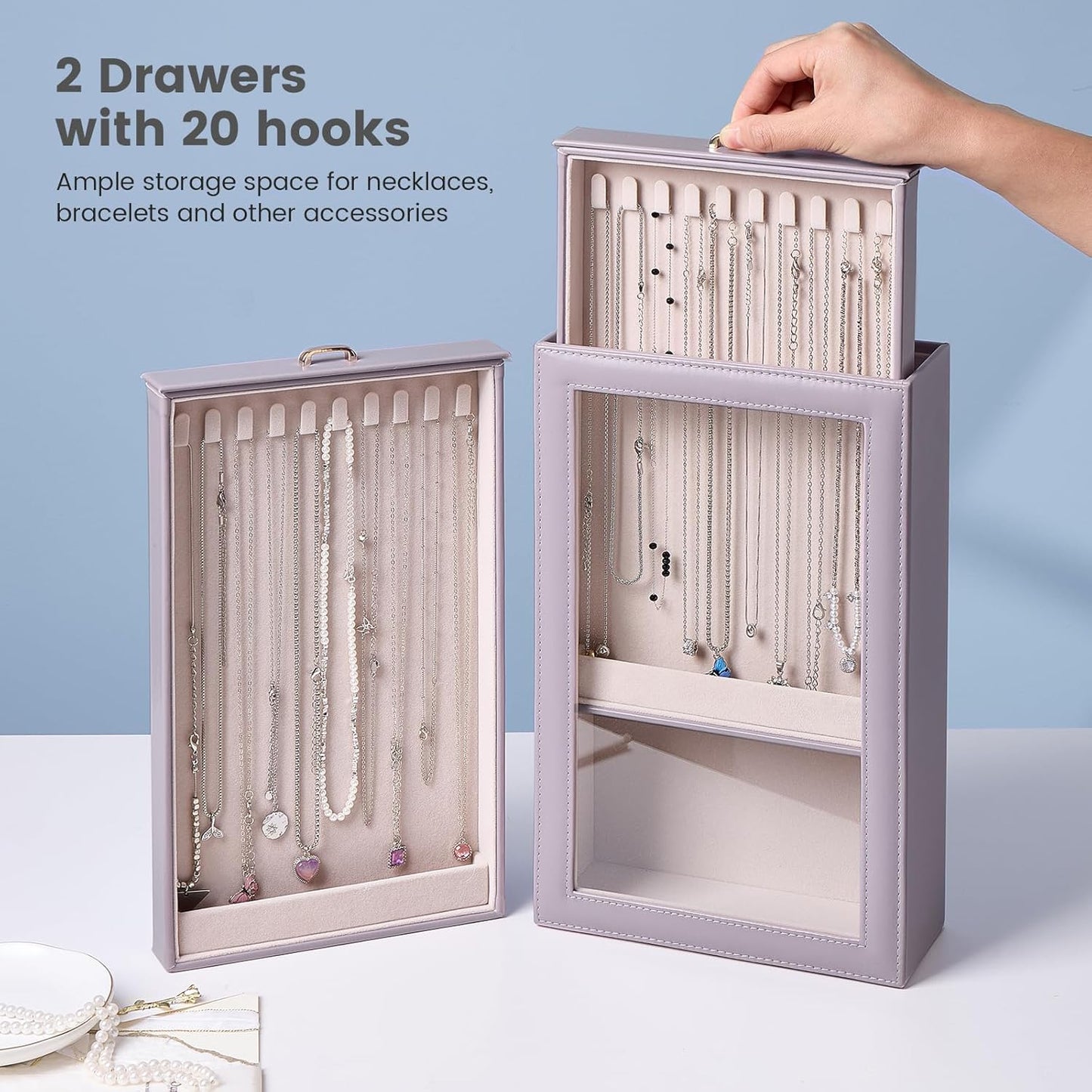 2-Layer Necklace Organizer Box with Clear Lid