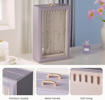 2-Layer Necklace Organizer Box with Clear Lid
