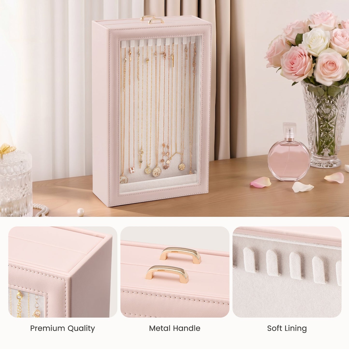 2-Layer Necklace Organizer Box with Clear Lid