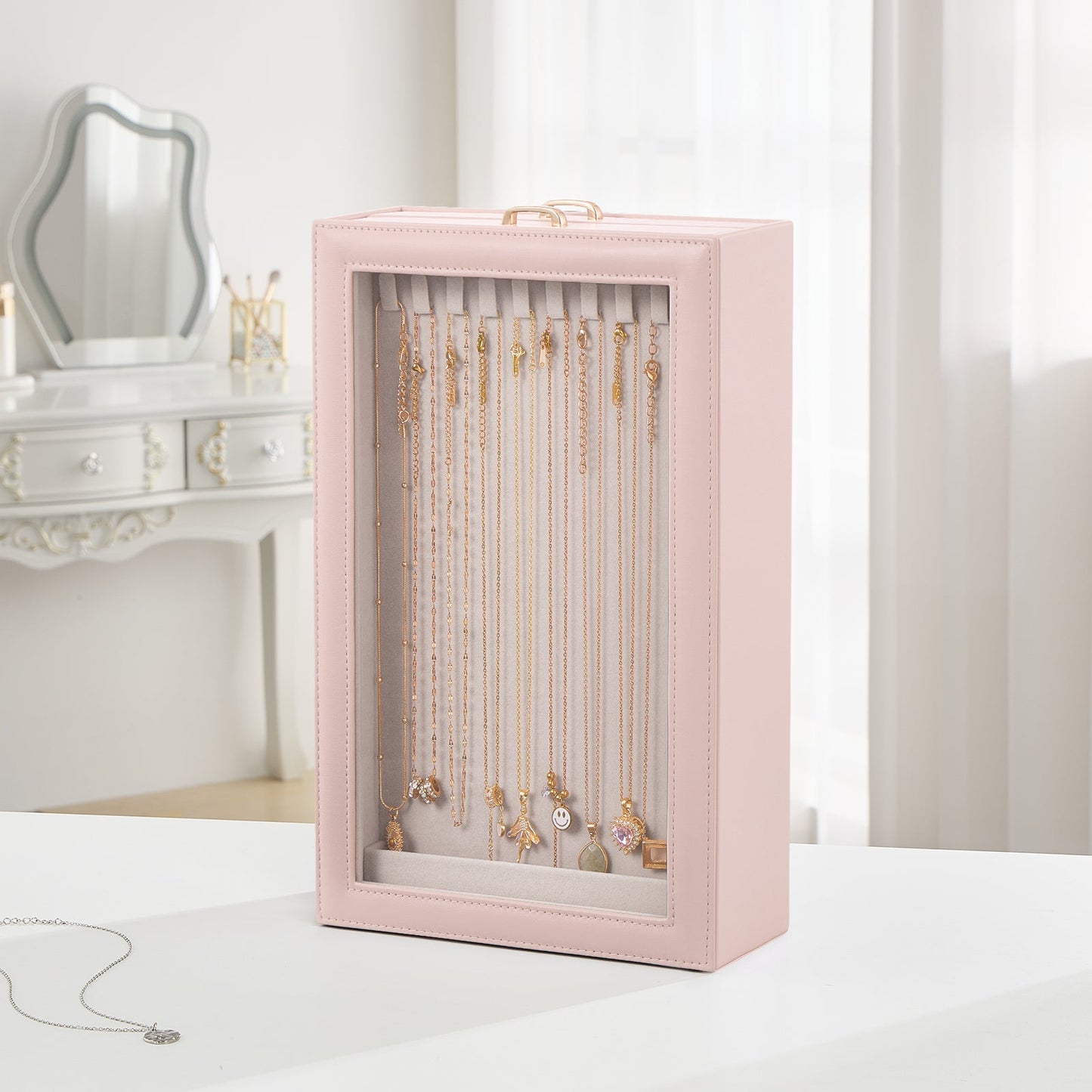 2-Layer Necklace Organizer Box with Clear Lid