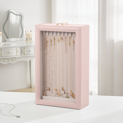 2-Layer Necklace Organizer Box with Clear Lid