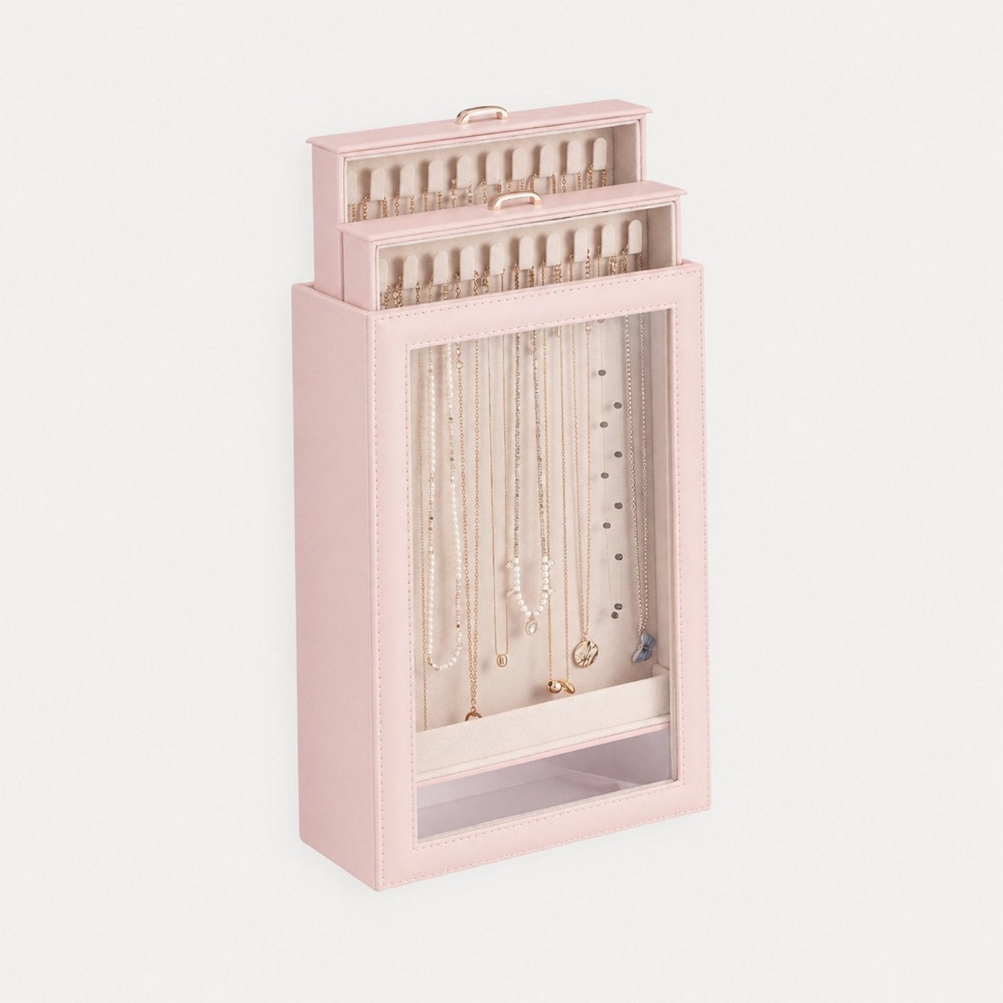 2-Layer Necklace Organizer Box with Clear Lid