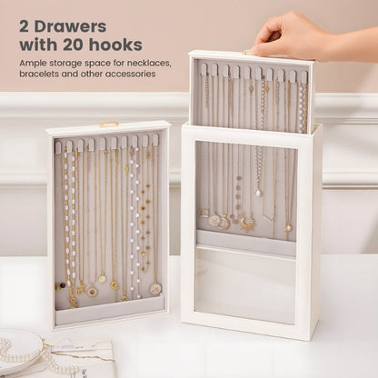 2-Layer Necklace Organizer Box with Clear Lid