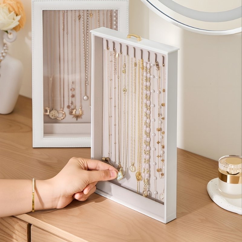 2-Layer Necklace Organizer Box with Clear Lid