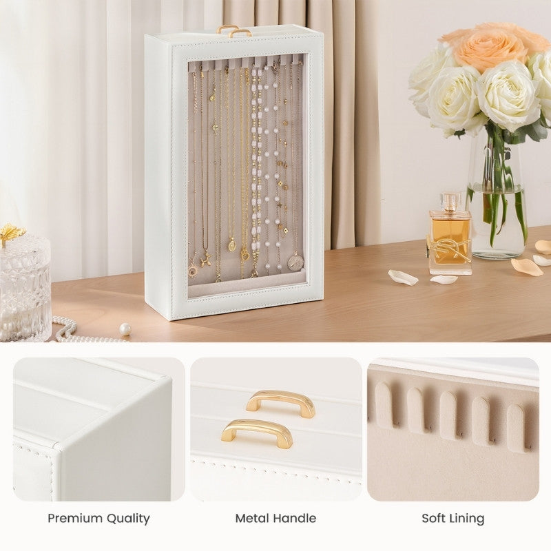 2-Layer Necklace Organizer Box with Clear Lid