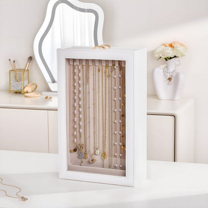 2-Layer Necklace Organizer Box with Clear Lid