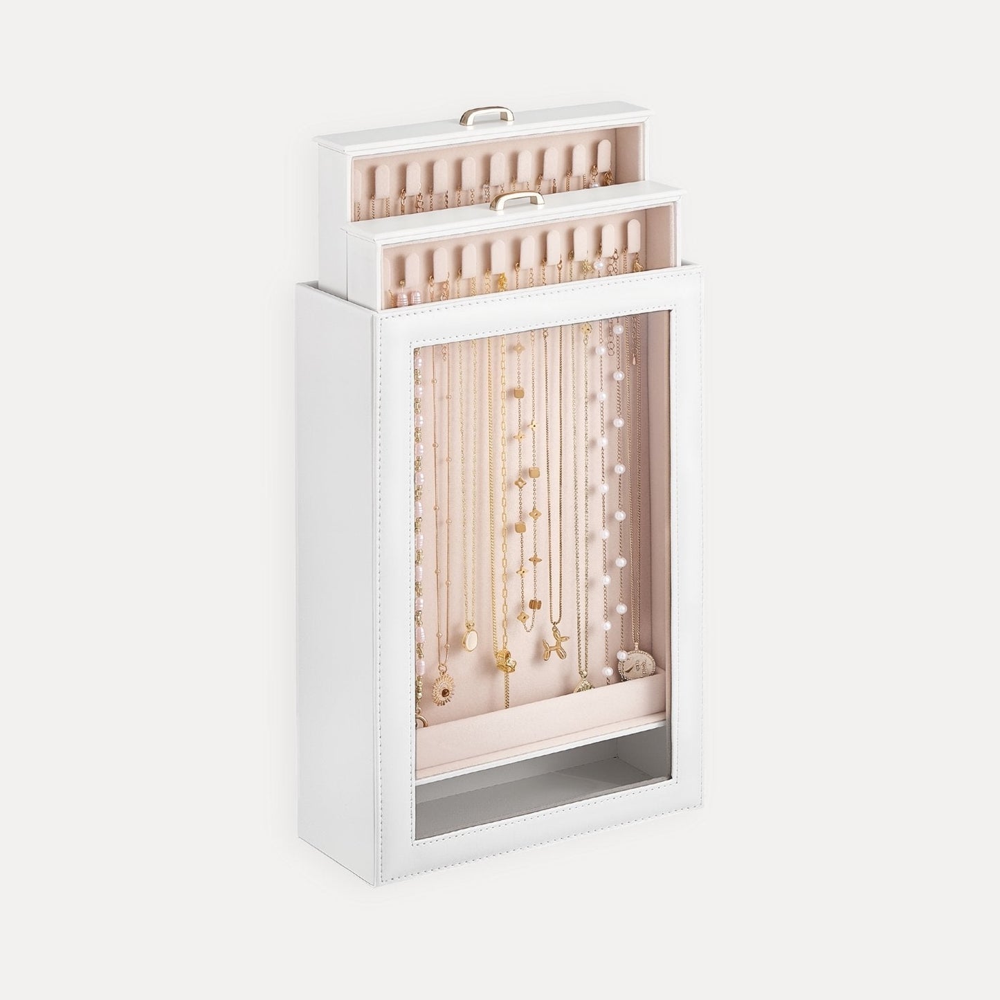 2-Layer Necklace Organizer Box with Clear Lid