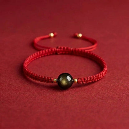 Exclusive: Buddha & Karma Red String Golden Obsidian Bracelet
