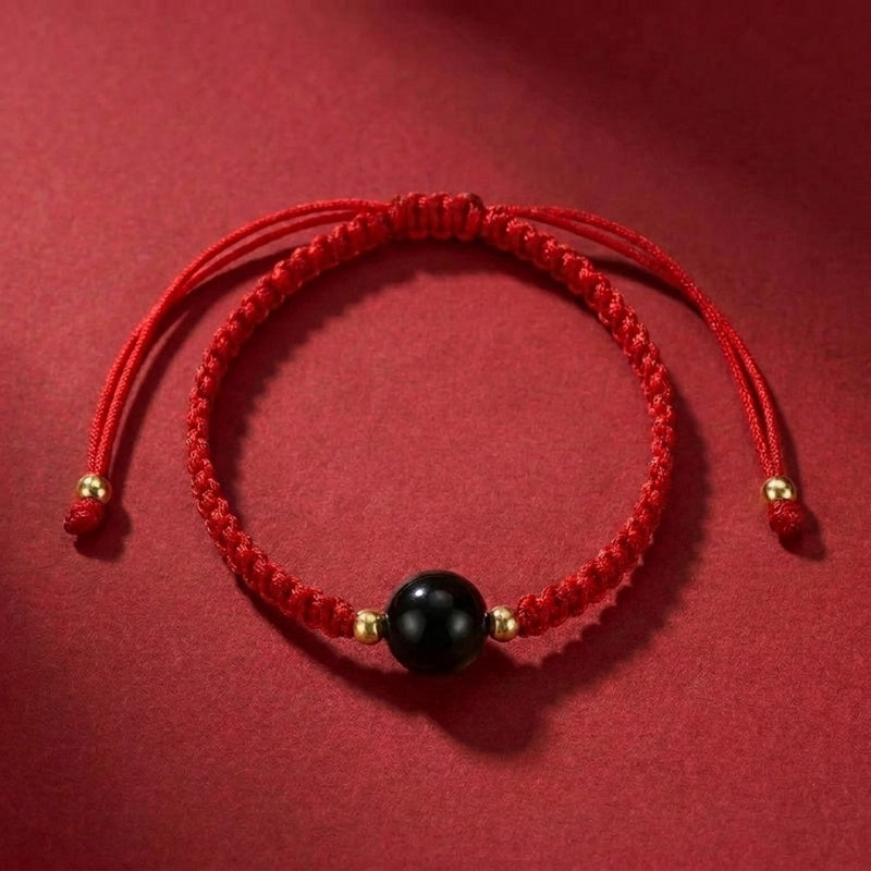 Exclusive: Buddha & Karma Red String Golden Obsidian Bracelet