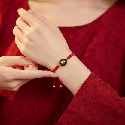Exclusive: Buddha & Karma Red String Golden Obsidian Bracelet