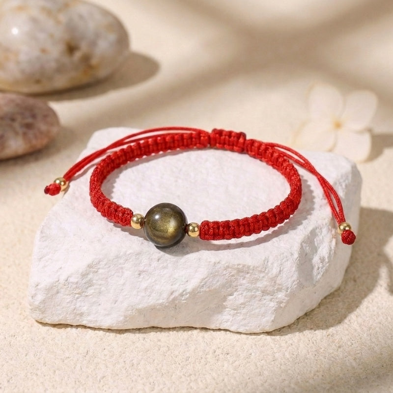 Exclusive: Buddha & Karma Red String Golden Obsidian Bracelet