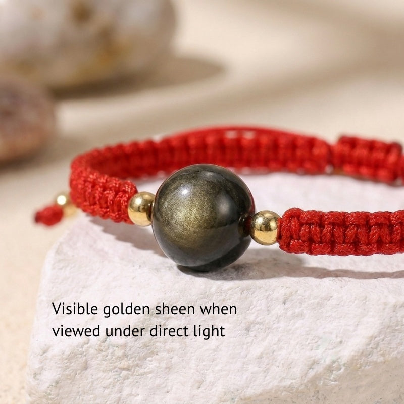 Exclusive: Buddha & Karma Red String Golden Obsidian Bracelet