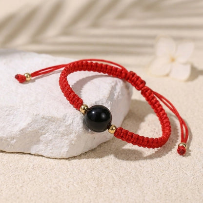 Exclusive: Buddha & Karma Red String Golden Obsidian Bracelet